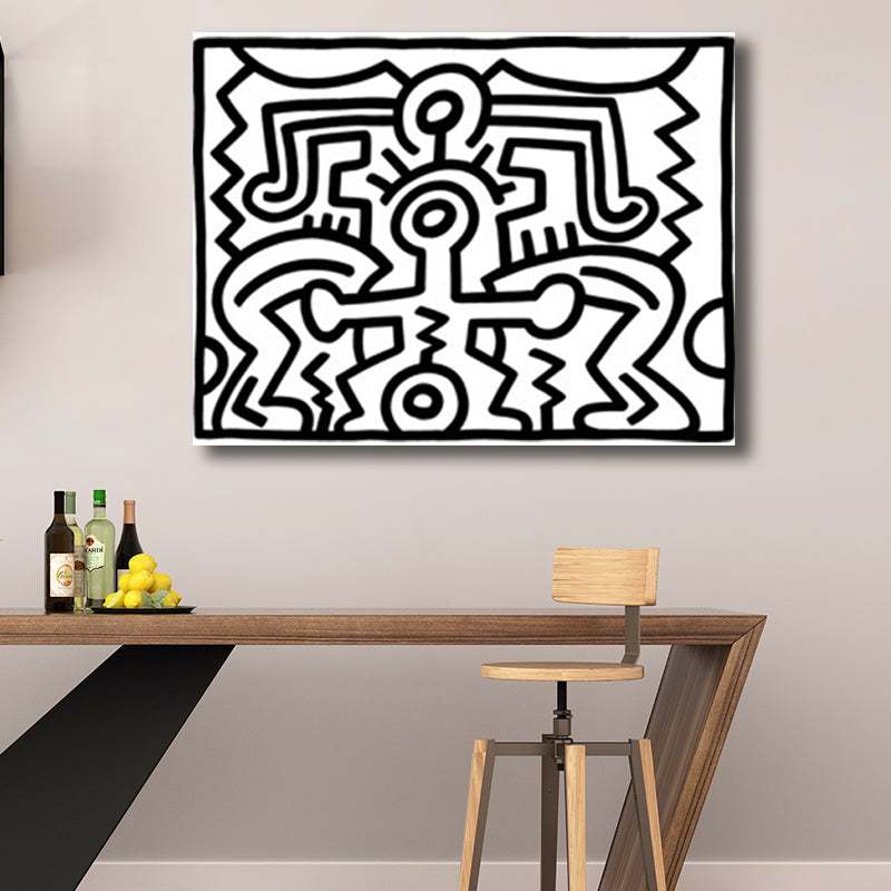 Funny Figure Drawing Wall Art for Living Room Abstract Canvas Print in Black-White Clearhalo 'Art Gallery' 'Canvas Art' 'Contemporary Art Gallery' 'Contemporary Art' 'Minimalism' 'Minimalist Art Gallery' 'Scandinavian' Arts' 1705735