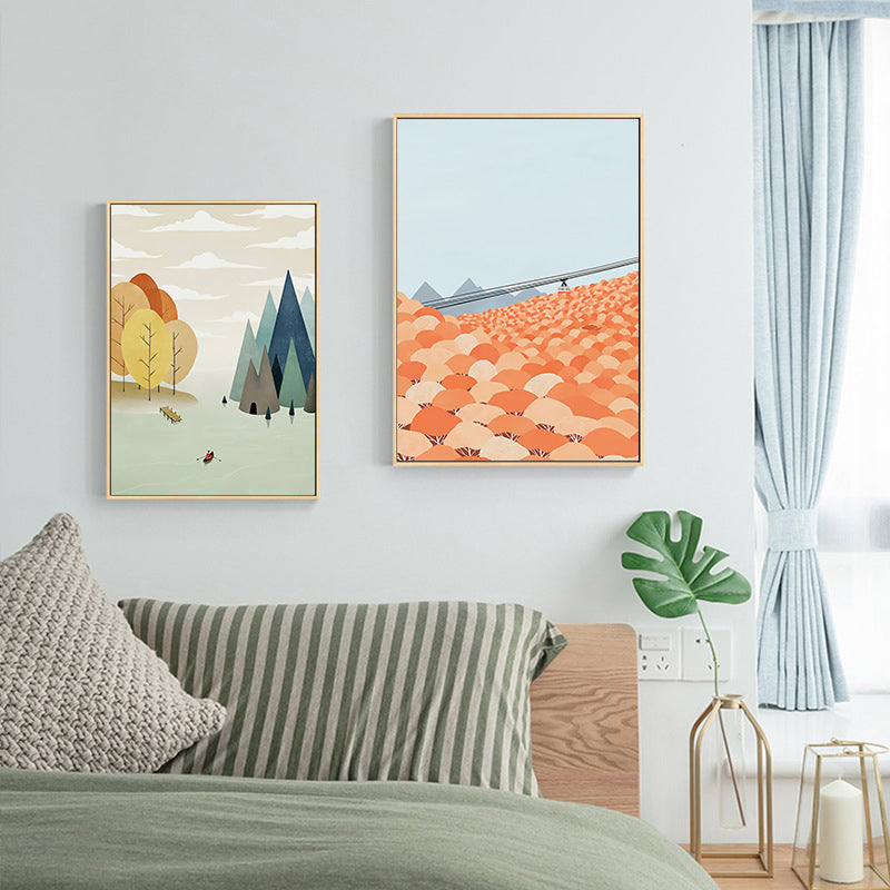 Illustrations Fall Forest Wall Decor Textured Childrens Art Bedroom Canvas Print Orange Clearhalo 'Art Gallery' 'Canvas Art' 'Kids' Arts' 1705737