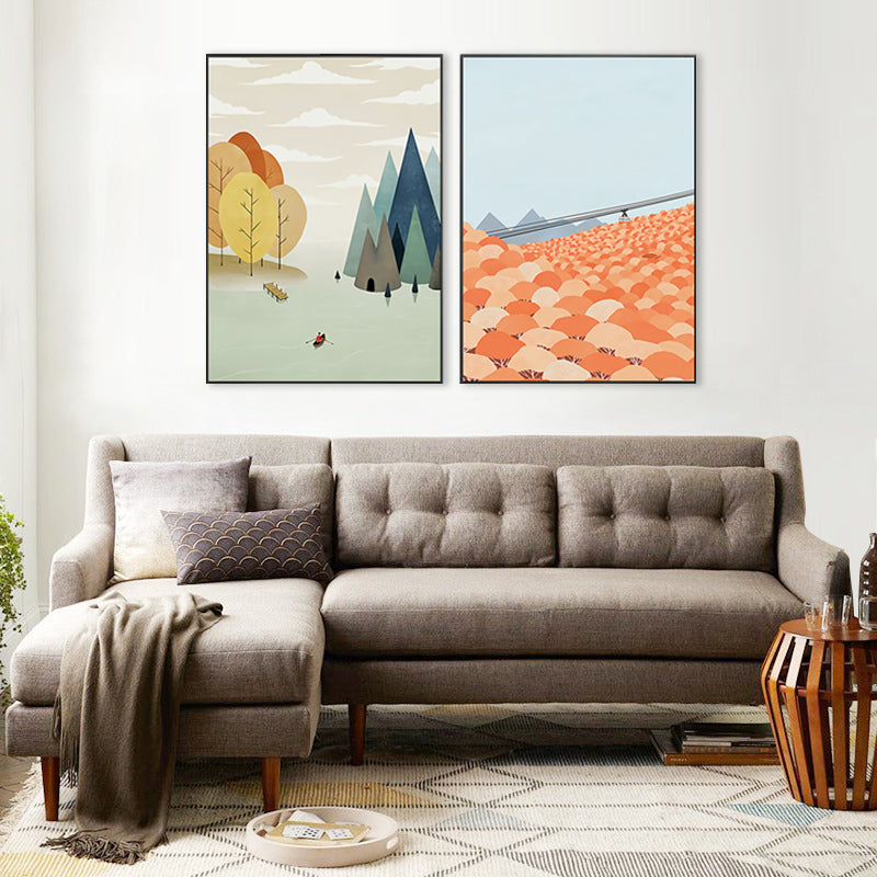 Illustrations Fall Forest Wall Decor Textured Childrens Art Bedroom Canvas Print Clearhalo 'Art Gallery' 'Canvas Art' 'Kids' Arts' 1705739