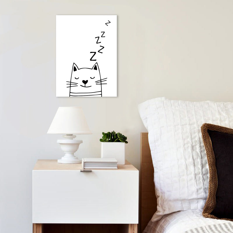 Cartoon Sweet Night Wall Art Black and White Animal Pattern Canvas for Bedroom White Design 1 Clearhalo 'Art Gallery' 'Canvas Art' 'Contemporary Art Gallery' 'Contemporary Art' 'Minimalism' 'Minimalist Art Gallery' 'Scandinavian' Arts' 1705759