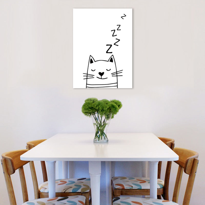 Cartoon Sweet Night Wall Art Black and White Animal Pattern Canvas for Bedroom Clearhalo 'Art Gallery' 'Canvas Art' 'Contemporary Art Gallery' 'Contemporary Art' 'Minimalism' 'Minimalist Art Gallery' 'Scandinavian' Arts' 1705761