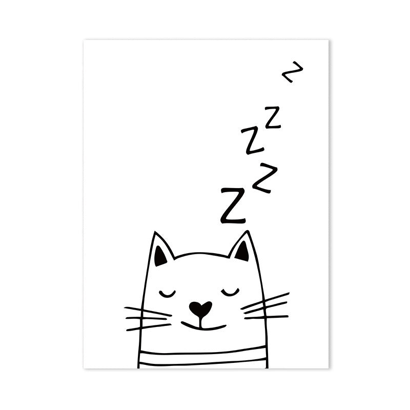 Cartoon Sweet Night Wall Art Black and White Animal Pattern Canvas for Bedroom Clearhalo 'Art Gallery' 'Canvas Art' 'Contemporary Art Gallery' 'Contemporary Art' 'Minimalism' 'Minimalist Art Gallery' 'Scandinavian' Arts' 1705762