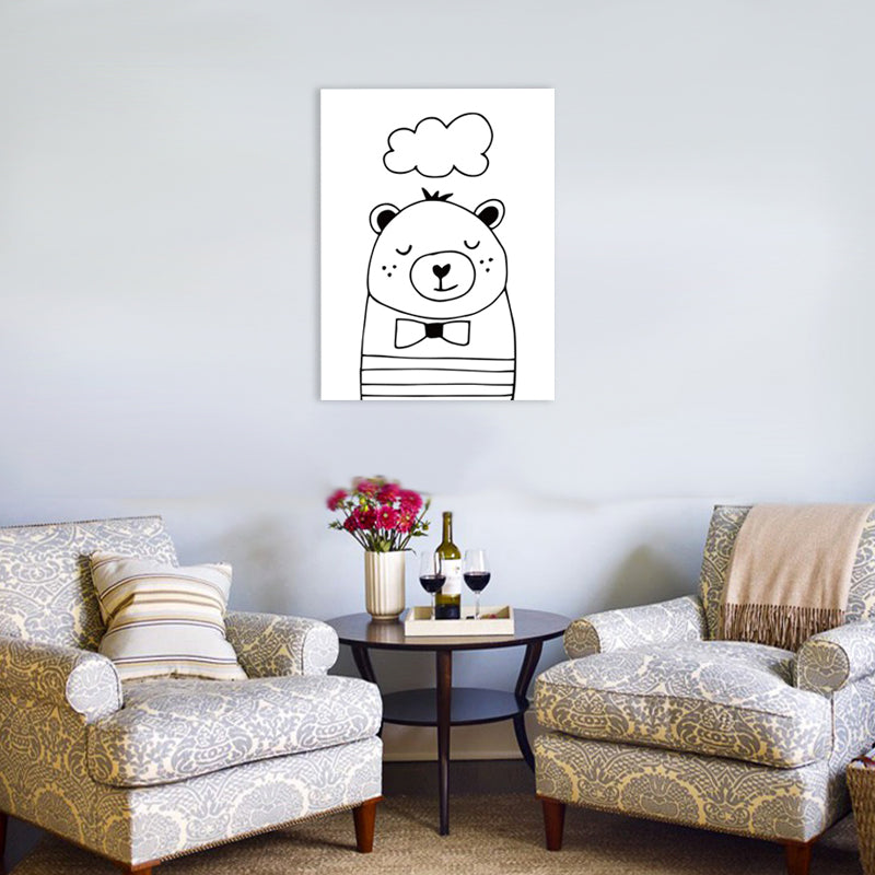 Cartoon Sweet Night Wall Art Black and White Animal Pattern Canvas for Bedroom Clearhalo 'Art Gallery' 'Canvas Art' 'Contemporary Art Gallery' 'Contemporary Art' 'Minimalism' 'Minimalist Art Gallery' 'Scandinavian' Arts' 1705767