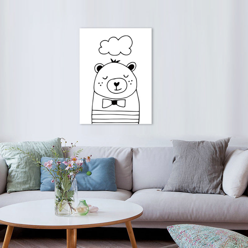 Cartoon Sweet Night Wall Art Black and White Animal Pattern Canvas for Bedroom Clearhalo 'Art Gallery' 'Canvas Art' 'Contemporary Art Gallery' 'Contemporary Art' 'Minimalism' 'Minimalist Art Gallery' 'Scandinavian' Arts' 1705768