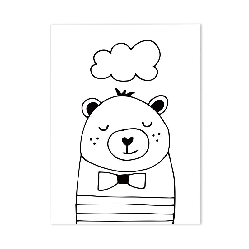 Cartoon Sweet Night Wall Art Black and White Animal Pattern Canvas for Bedroom Clearhalo 'Art Gallery' 'Canvas Art' 'Contemporary Art Gallery' 'Contemporary Art' 'Minimalism' 'Minimalist Art Gallery' 'Scandinavian' Arts' 1705769