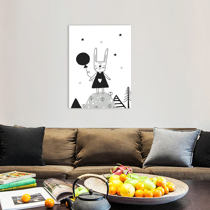 Cartoon Sweet Night Wall Art Black and White Animal Pattern Canvas for Bedroom White Design 4 Clearhalo 'Art Gallery' 'Canvas Art' 'Contemporary Art Gallery' 'Contemporary Art' 'Minimalism' 'Minimalist Art Gallery' 'Scandinavian' Arts' 1705770