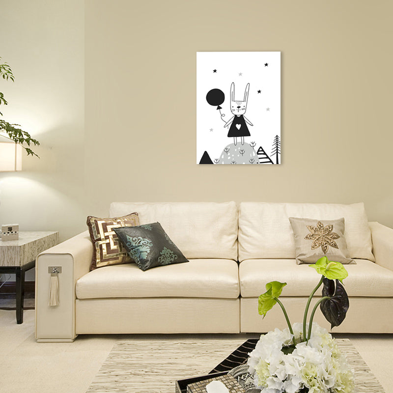 Cartoon Sweet Night Wall Art Black and White Animal Pattern Canvas for Bedroom Clearhalo 'Art Gallery' 'Canvas Art' 'Contemporary Art Gallery' 'Contemporary Art' 'Minimalism' 'Minimalist Art Gallery' 'Scandinavian' Arts' 1705771