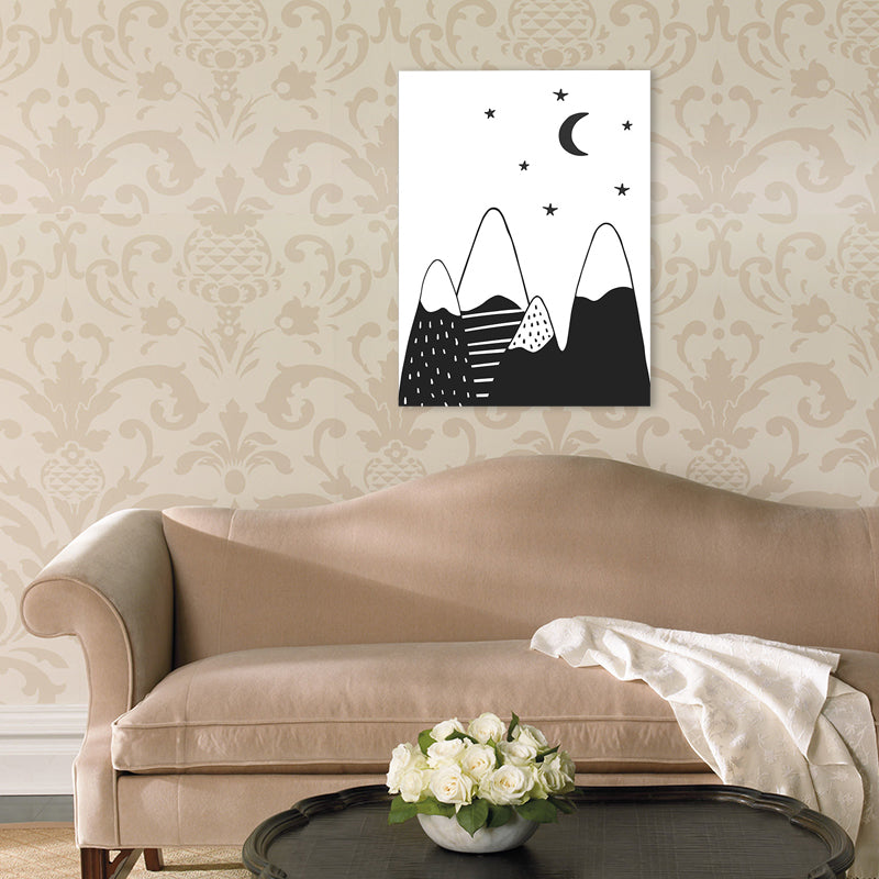 Cartoon Sweet Night Wall Art Black and White Animal Pattern Canvas for Bedroom White Design 3 Clearhalo 'Art Gallery' 'Canvas Art' 'Contemporary Art Gallery' 'Contemporary Art' 'Minimalism' 'Minimalist Art Gallery' 'Scandinavian' Arts' 1705774