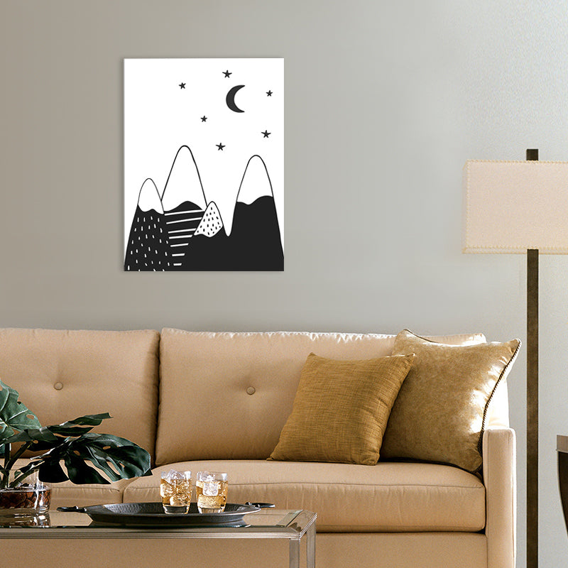 Cartoon Sweet Night Wall Art Black and White Animal Pattern Canvas for Bedroom Clearhalo 'Art Gallery' 'Canvas Art' 'Contemporary Art Gallery' 'Contemporary Art' 'Minimalism' 'Minimalist Art Gallery' 'Scandinavian' Arts' 1705775