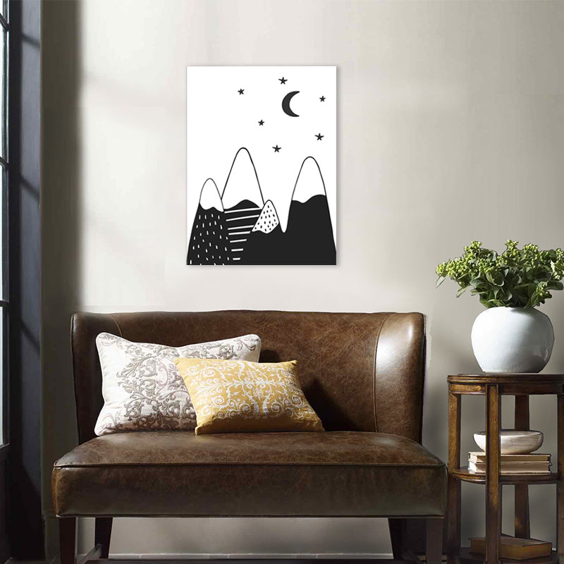 Cartoon Sweet Night Wall Art Black and White Animal Pattern Canvas for Bedroom Clearhalo 'Art Gallery' 'Canvas Art' 'Contemporary Art Gallery' 'Contemporary Art' 'Minimalism' 'Minimalist Art Gallery' 'Scandinavian' Arts' 1705776