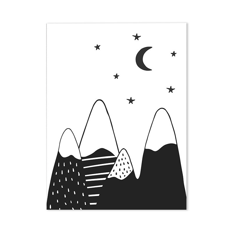 Cartoon Sweet Night Wall Art Black and White Animal Pattern Canvas for Bedroom Clearhalo 'Art Gallery' 'Canvas Art' 'Contemporary Art Gallery' 'Contemporary Art' 'Minimalism' 'Minimalist Art Gallery' 'Scandinavian' Arts' 1705777