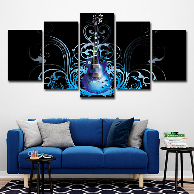Guitar Canvas Art Living Room Musical Wall Decoration in Blue-Black, Multi-Piece Blue Clearhalo 'Art Gallery' 'Canvas Art' 'Contemporary Art Gallery' 'Modern' Arts' 1705792