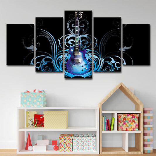 Guitar Canvas Art Living Room Musical Wall Decoration in Blue-Black, Multi-Piece Clearhalo 'Art Gallery' 'Canvas Art' 'Contemporary Art Gallery' 'Modern' Arts' 1705793