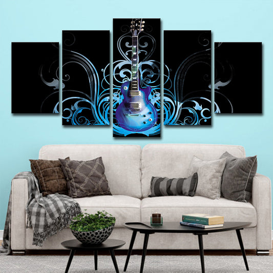 Guitar Canvas Art Living Room Musical Wall Decoration in Blue-Black, Multi-Piece Clearhalo 'Art Gallery' 'Canvas Art' 'Contemporary Art Gallery' 'Modern' Arts' 1705794