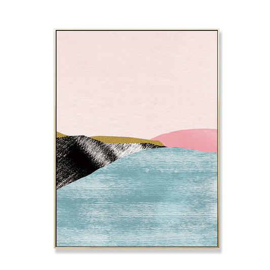 Pastel Nordic Style Wall Art Illustration Mountain River Scenery Canvas Print for Room Clearhalo 'Arts' 'Canvas Art' 1705828