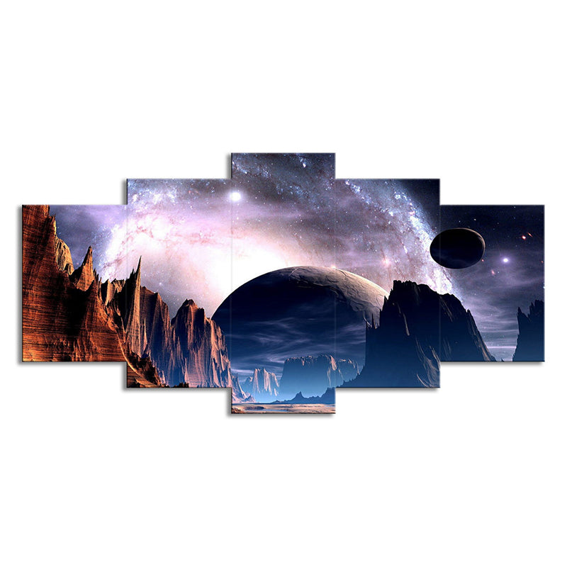 Planet and Mountain Landscape Canvas Purple Sci-Fi Wall Art for House Interior Clearhalo 'Art Gallery' 'Canvas Art' 'Kids' Arts' 1705832