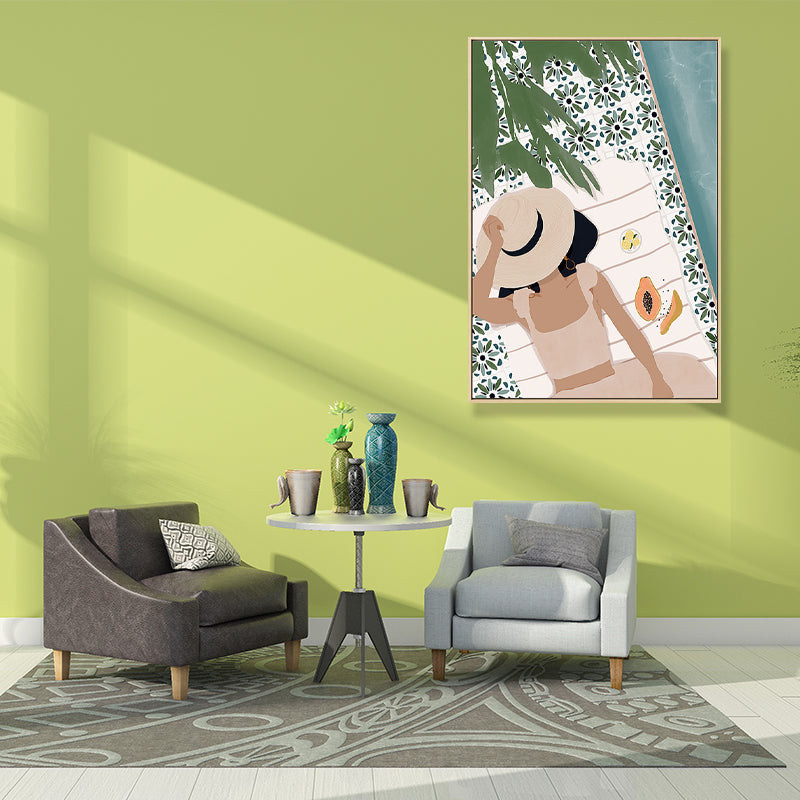 Carefree Girl Wall Decor for Living Room in Pastel Color, Multiple Sizes Available Green Clearhalo 'Arts' 'Canvas Art' 1705843