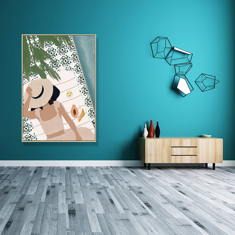 Carefree Girl Wall Decor for Living Room in Pastel Color, Multiple Sizes Available Clearhalo 'Arts' 'Canvas Art' 1705844