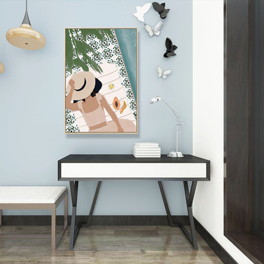 Carefree Girl Wall Decor for Living Room in Pastel Color, Multiple Sizes Available Clearhalo 'Arts' 'Canvas Art' 1705845