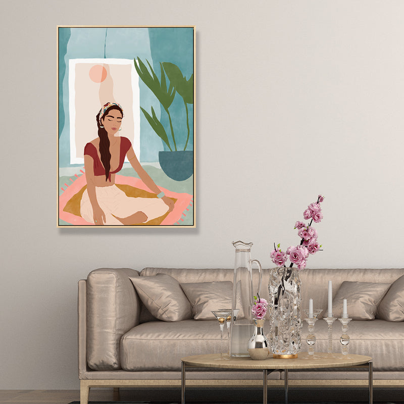 Carefree Girl Wall Decor for Living Room in Pastel Color, Multiple Sizes Available Blue Clearhalo 'Arts' 'Canvas Art' 1705850