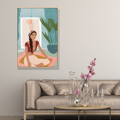 Carefree Girl Wall Decor for Living Room in Pastel Color, Multiple Sizes Available Blue Clearhalo 'Arts' 'Canvas Art' 1705850