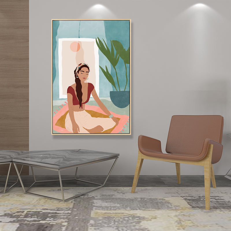 Carefree Girl Wall Decor for Living Room in Pastel Color, Multiple Sizes Available Clearhalo 'Arts' 'Canvas Art' 1705851