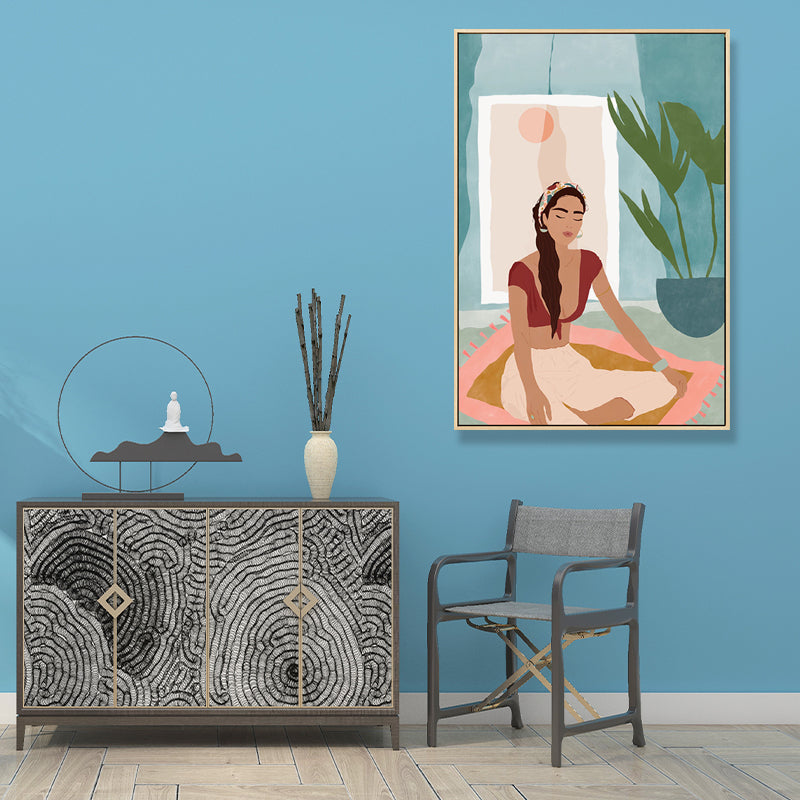 Zorgeloos meisje muurdecor voor woonkamer in pastelkleur, meerdere maten beschikbaar