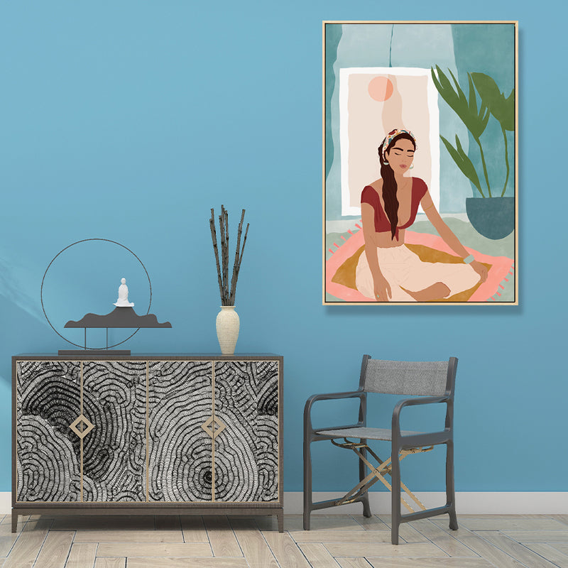 Carefree Girl Wall Decor for Living Room in Pastel Color, Multiple Sizes Available Clearhalo 'Arts' 'Canvas Art' 1705852