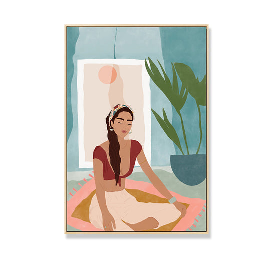 Carefree Girl Wall Decor for Living Room in Pastel Color, Multiple Sizes Available Clearhalo 'Arts' 'Canvas Art' 1705853