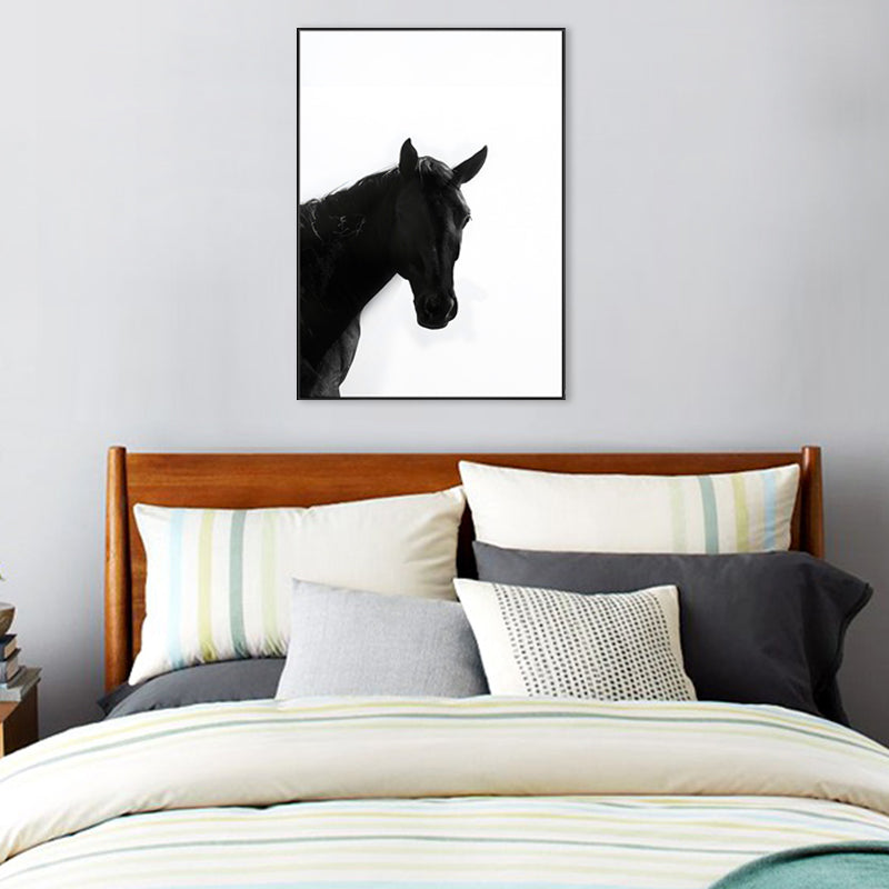 Photograph Black Horse Art Print Textured Farmhouse Sitting Room Wall Decoration Black Clearhalo 'Art Gallery' 'Canvas Art' 'Country Art Gallery' 'French Country' 'Rustic' Arts' 1705877