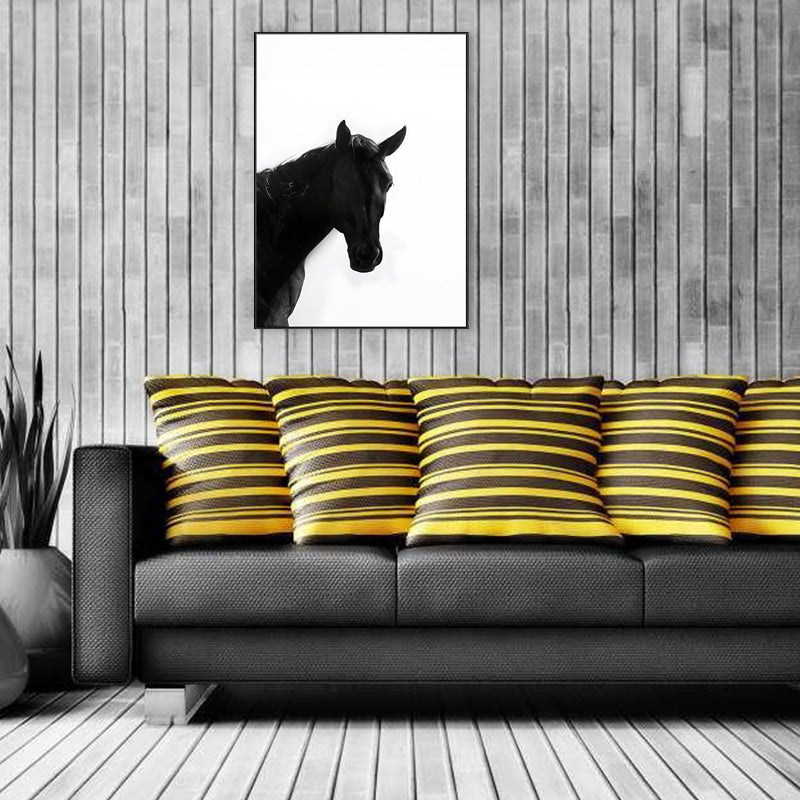Photograph Black Horse Art Print Textured Farmhouse Sitting Room Wall Decoration Clearhalo 'Art Gallery' 'Canvas Art' 'Country Art Gallery' 'French Country' 'Rustic' Arts' 1705878
