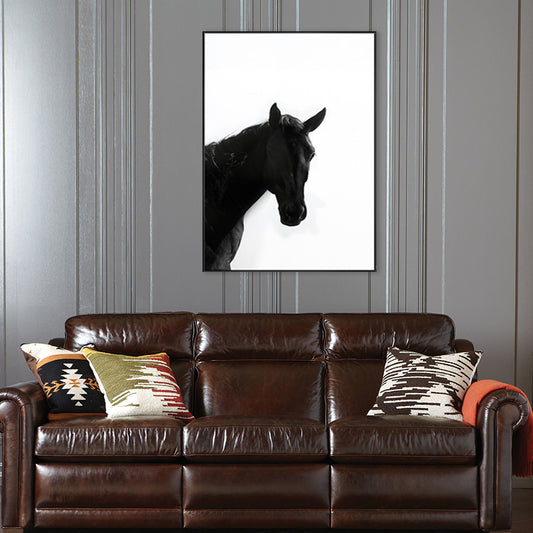 Photograph Black Horse Art Print Textured Farmhouse Sitting Room Wall Decoration Clearhalo 'Art Gallery' 'Canvas Art' 'Country Art Gallery' 'French Country' 'Rustic' Arts' 1705879