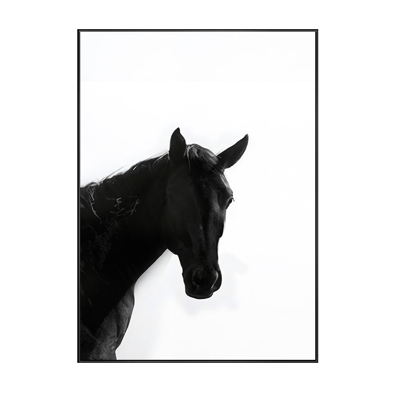 Photograph Black Horse Art Print Textured Farmhouse Sitting Room Wall Decoration Clearhalo 'Art Gallery' 'Canvas Art' 'Country Art Gallery' 'French Country' 'Rustic' Arts' 1705880