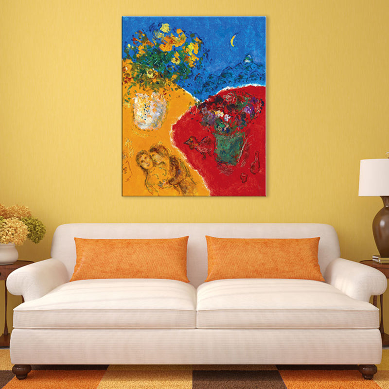 Textured Flower and Figure Painting Traditional Wall Decor in Yellow for Living Room Yellow Clearhalo 'Art Gallery' 'Canvas Art' 'Traditional' Arts' 1705898