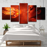Orange Red Modern Canvas Art Digital Print Woman and Phoenix Wall Decor for Room Clearhalo 'Art Gallery' 'Canvas Art' 'Contemporary Art Gallery' 'Modern' Arts' 1705906
