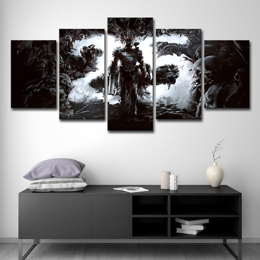 Sci-Fi Doom Game Scene Art Print Canvas Multi-Piece Black Wall Decor for Boys Room Black Clearhalo 'Art Gallery' 'Canvas Art' 'Kids' Arts' 1705911