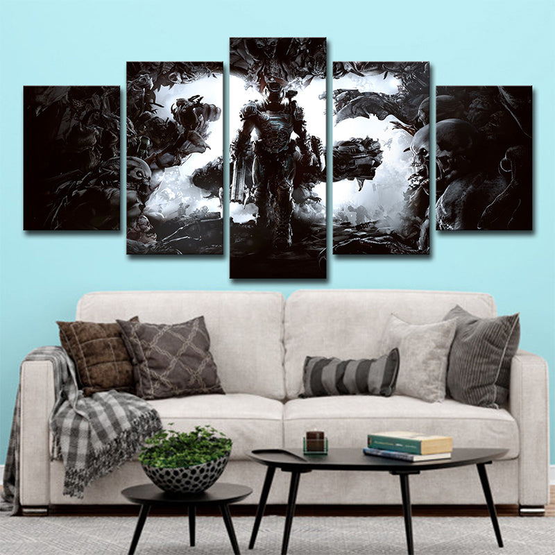 Sci-Fi Doom Game Scene Art Print Canvas Multi-Piece Black Wall Decor for Boys Room Clearhalo 'Art Gallery' 'Canvas Art' 'Kids' Arts' 1705913