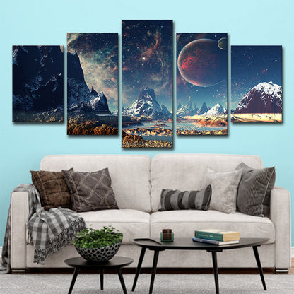 Crescent Mountain Landscape Wall Art Dark Blue Modern Style Canvas Print for Home Dark Blue Clearhalo 'Art Gallery' 'Canvas Art' 'Kids' Arts' 1705970