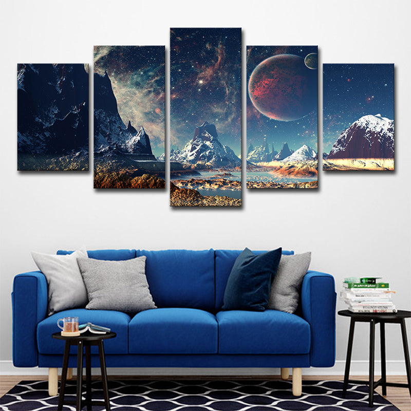 Crescent Mountain Landscape Wall Art Dark Blue Modern Style Canvas Print for Home Clearhalo 'Art Gallery' 'Canvas Art' 'Kids' Arts' 1705972
