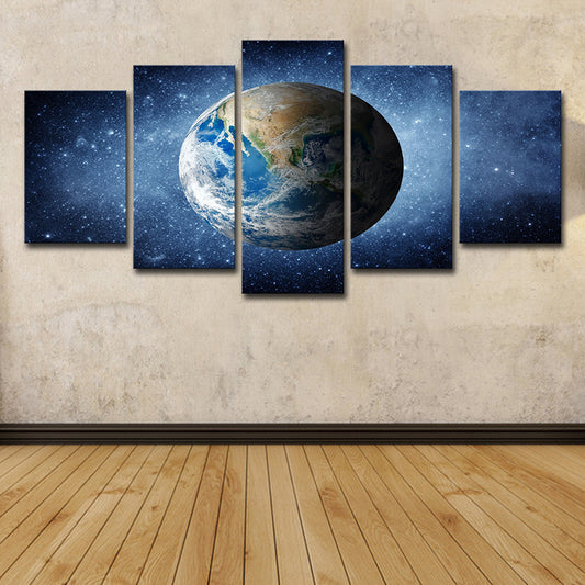 Blue the Earth Canvas Art Universe Science Fiction Multi-Piece Bedroom Wall Decor Blue Clearhalo 'Art Gallery' 'Canvas Art' 'Kids' Arts' 1705977