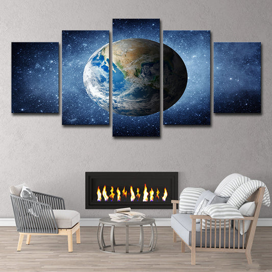 Blue the Earth Canvas Art Universe Science Fiction Multi-Piece Bedroom Wall Decor Clearhalo 'Art Gallery' 'Canvas Art' 'Kids' Arts' 1705978
