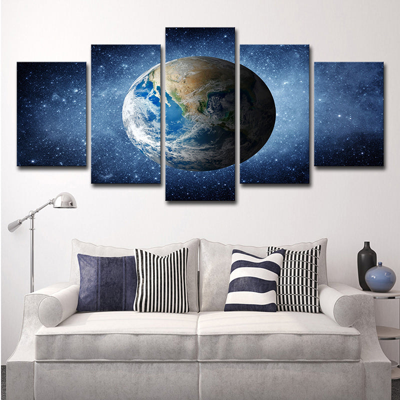 Blue the Earth Canvas Art Universe Science Fiction Multi-Piece Bedroom Wall Decor Clearhalo 'Art Gallery' 'Canvas Art' 'Kids' Arts' 1705979