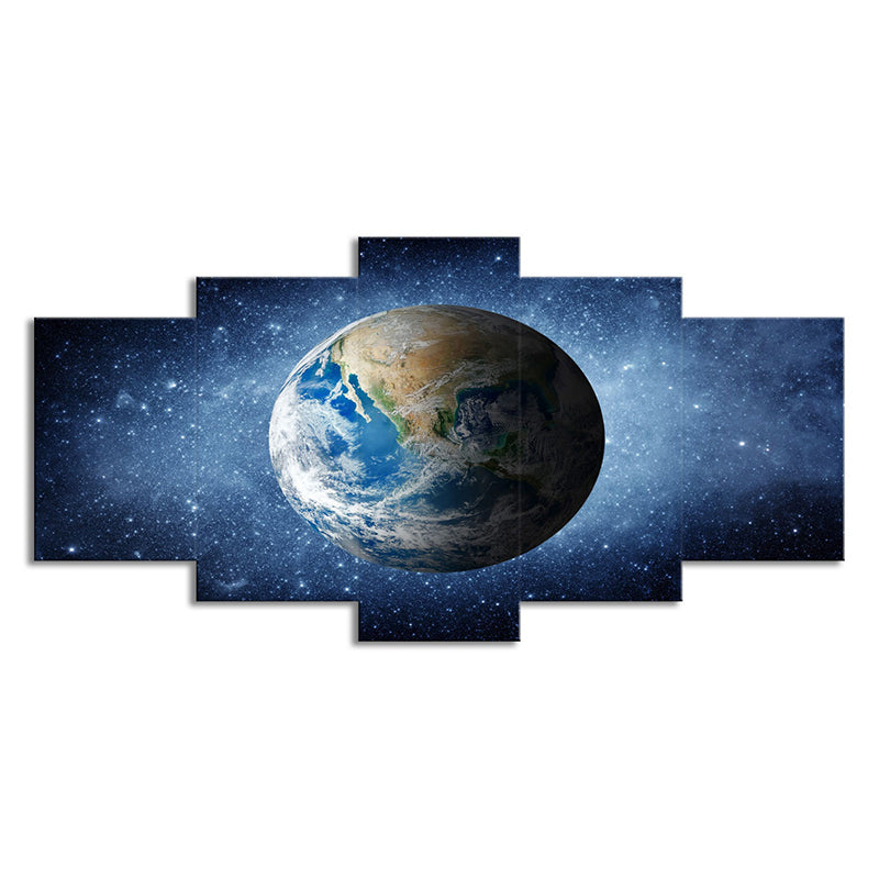 Blue the Earth Canvas Art Universe Science Fiction Multi-Piece Bedroom Wall Decor Clearhalo 'Art Gallery' 'Canvas Art' 'Kids' Arts' 1705980