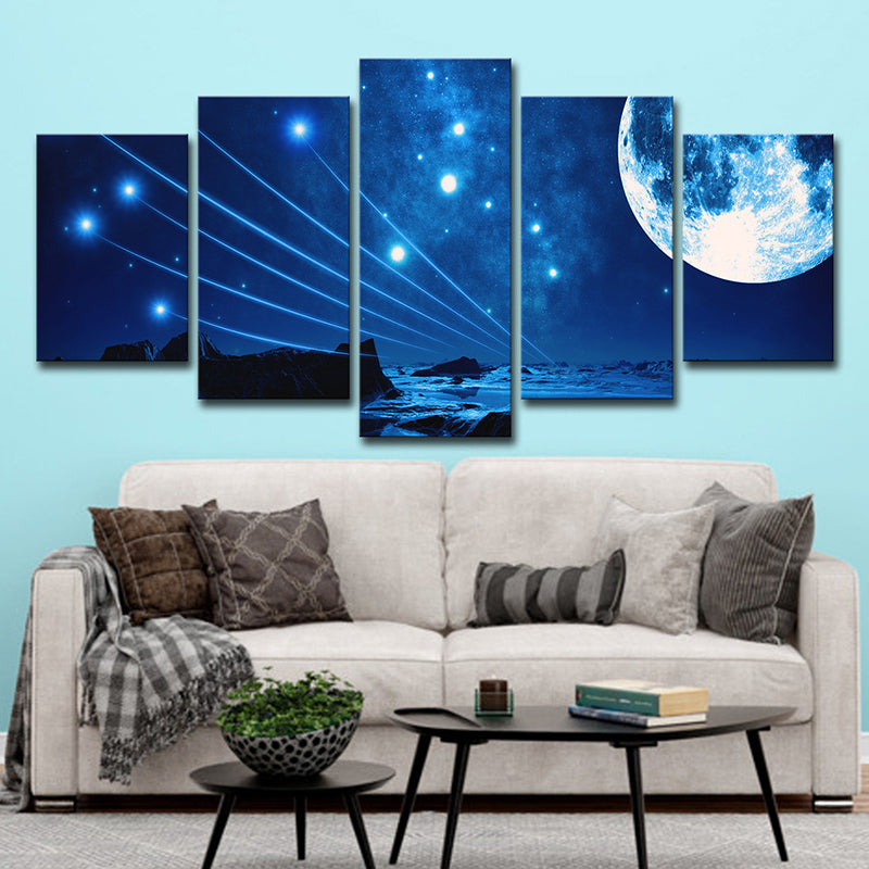 Stellar Shooting Stars Wall Art Decor Blue Sci-Fi Canvas Print for House Interior Clearhalo 'Art Gallery' 'Canvas Art' 'Kids' Arts' 1705986