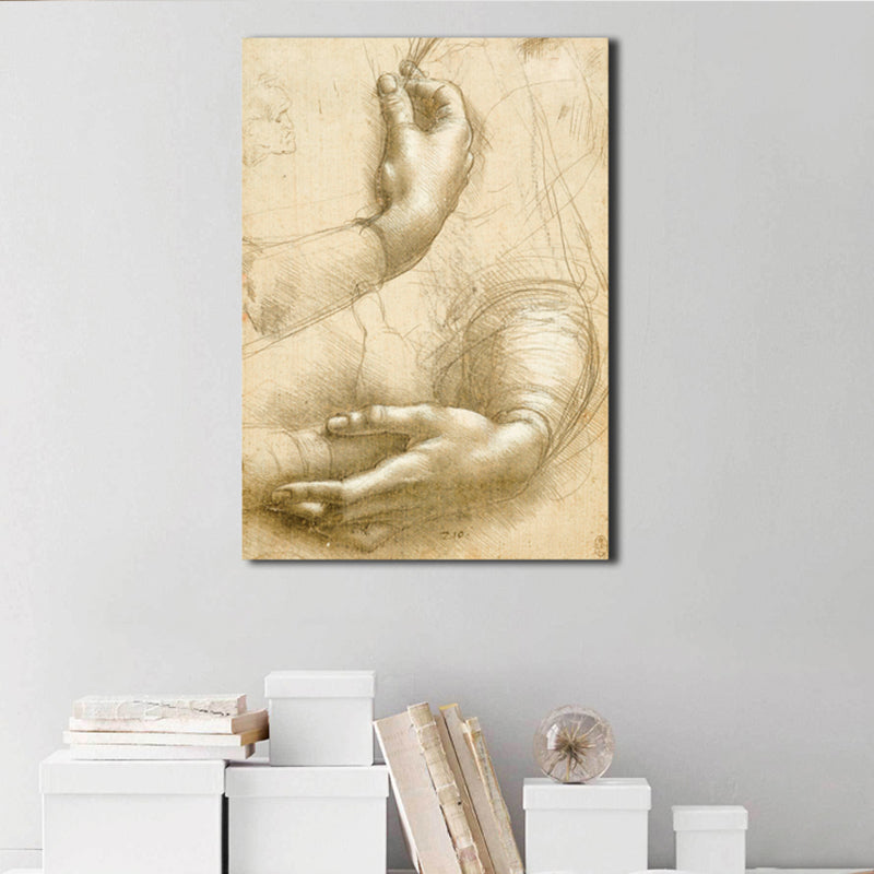 Minimalism Style Human Hands Painting in Yellow Textured Canvas for Girls Bedroom Yellow Clearhalo 'Art Gallery' 'Canvas Art' 'Contemporary Art Gallery' 'Contemporary Art' 'Minimalism' 'Minimalist Art Gallery' 'Scandinavian' Arts' 1705998