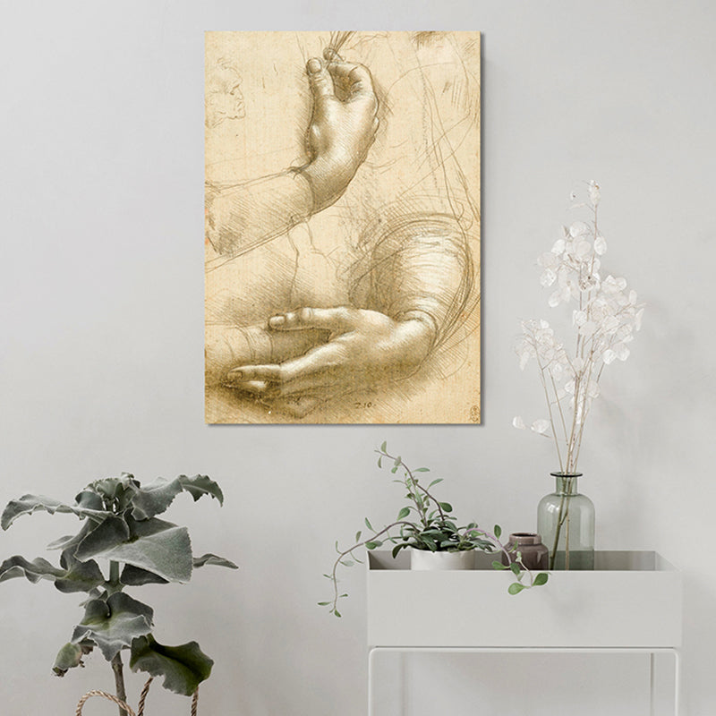 Minimalism Style Human Hands Painting in Yellow Textured Canvas for Girls Bedroom Clearhalo 'Art Gallery' 'Canvas Art' 'Contemporary Art Gallery' 'Contemporary Art' 'Minimalism' 'Minimalist Art Gallery' 'Scandinavian' Arts' 1705999