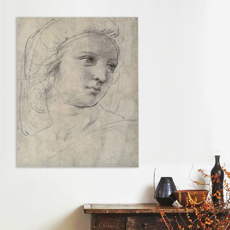 Pencil Portrait of Muse Canvas Print Minimalist Textured Wall Art for Dining Room White Clearhalo 'Art Gallery' 'Canvas Art' 'Contemporary Art Gallery' 'Contemporary Art' 'Minimalism' 'Minimalist Art Gallery' 'Scandinavian' Arts' 1706005
