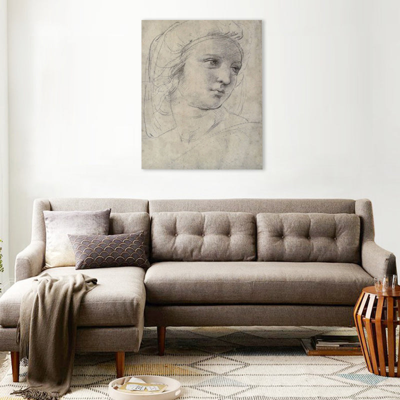 Pencil Portrait of Muse Canvas Print Minimalist Textured Wall Art for Dining Room Clearhalo 'Art Gallery' 'Canvas Art' 'Contemporary Art Gallery' 'Contemporary Art' 'Minimalism' 'Minimalist Art Gallery' 'Scandinavian' Arts' 1706006