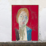 Countryside Abstract Figure Art Print Canvas Textured Red Painting for Living Room Red
