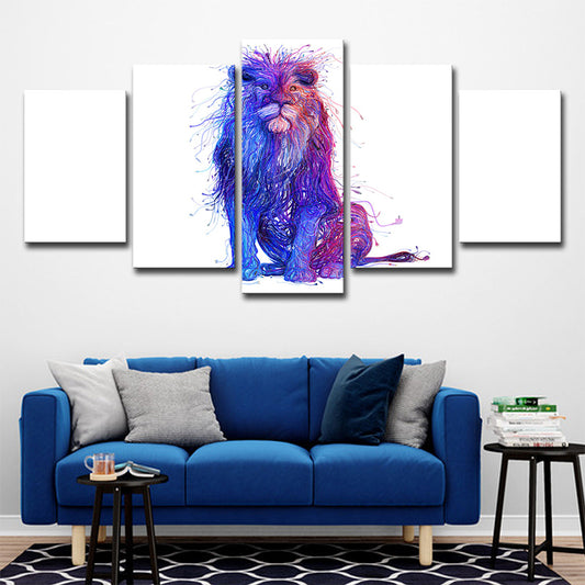 Lion Canvas Print Modern Cute Big Cat Wall Art Decor in Purple on White for Home Purple Clearhalo 'Art Gallery' 'Canvas Art' 'Contemporary Art Gallery' 'Modern' Arts' 1706036